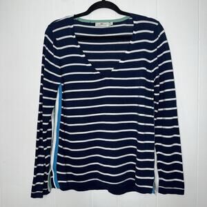 Vineyard Vines Women’s Side Seam Pop Stripe V Neck Sweater Blue Size Medium